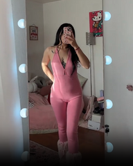 Deep V-Neck Neckband Backless Bodysuit High-Waisted Hip-Lifting Jumpsuit