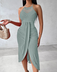 Halter Neck Cutout Split Slim Fit Irregular Beach Dress