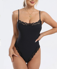 Bodysuit With Lace Trim Skin-Friendly Breathable Tight-Fitting Suspender Shapewear