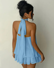 Elegant Chiffon Open-Back Tie Mini Dress