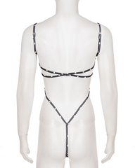 Stylish Black White Polka Dot Cutout Lace-Up Slim-Fit Bodysuit
