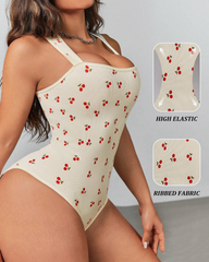 Square Neck Sleeveless Stretch Tummy Control Printed Bodysuit