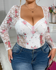 Floral Lace Slimming Long Sleeve Bodysuit