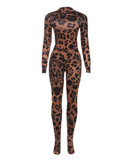 Leopard Print Long Sleeve Slim Fit Two-Piece Set
