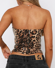 Valentine's Day Limited Sequin Leopard Print Strapless Crop Top
