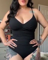 Solid Color Cross-Gathered Sexy One-Piece Body-Shaping Bodysuit