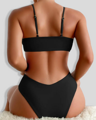 Drawstring Adjustable Top High Waist Bottom Bikini Set