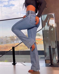 Curvy High-Waisted Skinny Flare Jeans with Elastic Waistband | Tummy Control & Stretch Comfort