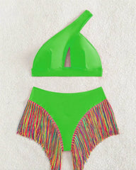 Women's Solid Color Fringe Hem Bikini