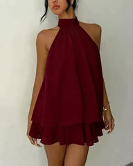 Elegant Chiffon Open-Back Tie Mini Dress