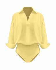 Collared V-Neck Rolled Sleeve Shirt Bodysuit