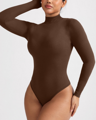 High-Neck Warm Long-Sleeved Shaping Thong Bodysuit