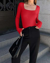 Ribbed Square Neck Bodysuit