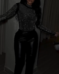 Sexy Rhinestone-Embellished Fitted Top