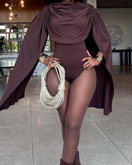 Elegant Turtleneck Shawl Triangle Bodysuit