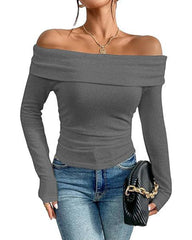 Sexy Off-Shoulder Slim-Fit Long-Sleeved Bottoming Shirt