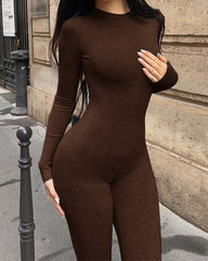 Women's Yoga Jumpsuits Ribbed Long Sleeve Crew Neck Tops Sport Jumpsuits