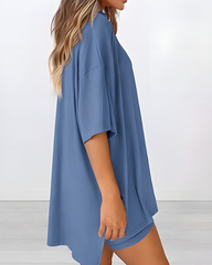 Women's Summer Casual Two-Piece Lounge Set Oversized Split Hem Shirt