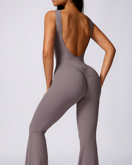 Casual Flared Backless Bodysuit With Hip Lift