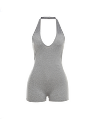 Sleeveless Halter Neck Deep V Backless High-Waisted Bodysuit