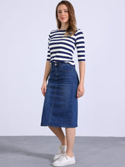 Striped 3/4 Sleeve Round Neck Casual T-Shirt