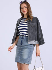 Striped 3/4 Sleeve Round Neck Casual T-Shirt