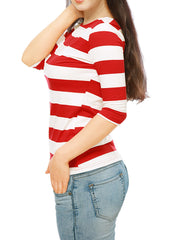 Striped 3/4 Sleeve Casual Basic Boat Neck T-shirt