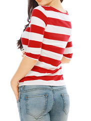 Striped 3/4 Sleeve Casual Basic Boat Neck T-shirt