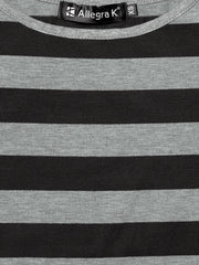 Striped 3/4 Sleeve Round Neck Casual T-Shirt