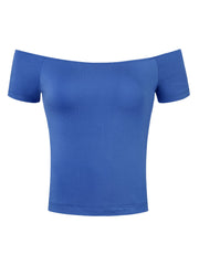 Off Shoulder Short Sleeve Solid Basic Sexy Slim Fit Blouse
