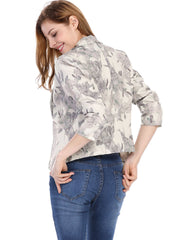 Open Front Floral Work Business Crop Blazer Jacket