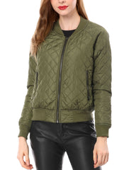 Casual Zip Up Raglan Long Sleeve Quilted Bomber Jacket