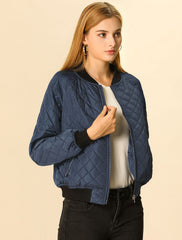 Casual Zip Up Raglan Long Sleeve Quilted Bomber Jacket