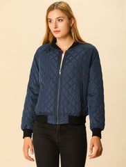 Casual Zip Up Raglan Long Sleeve Quilted Bomber Jacket