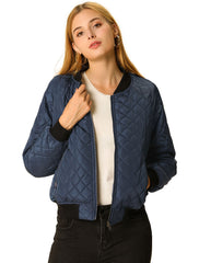 Casual Zip Up Raglan Long Sleeve Quilted Bomber Jacket