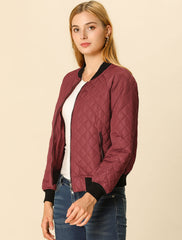 Casual Zip Up Raglan Long Sleeve Quilted Bomber Jacket
