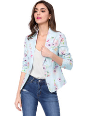 Open Front Notch Lapel Floral Business Casual Suit Blazer