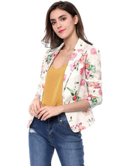 Open Front Notch Lapel Floral Business Casual Suit Blazer