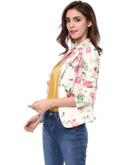 Open Front Notch Lapel Floral Business Casual Suit Blazer