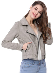 Casual Short Soft Zip Up Faux Suede Biker Moto Jacket
