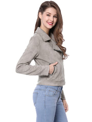 Casual Short Soft Zip Up Faux Suede Biker Moto Jacket