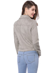 Casual Short Soft Zip Up Faux Suede Biker Moto Jacket