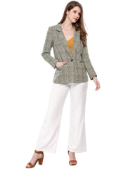 Plaid Notched Lapel One Button Houndstooth Blazer Jacket
