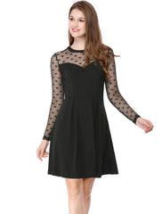 Heart Mesh Sheer Long Sleeve Gothic Cocktail Skater Mini Dress
