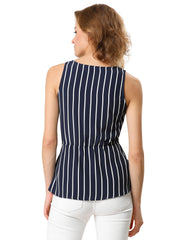 Sleeveless V Neck Tie Waist Asymmetric Hem Wrap Peplum Top