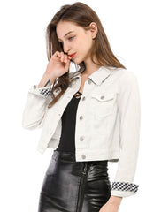 Button Down Long Sleeve Casual Cropped Denim Jacket