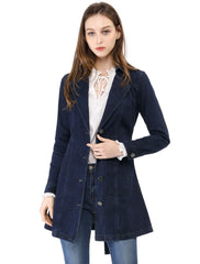 Notched Lapel Belted Trench Long Jean Denim Jacket
