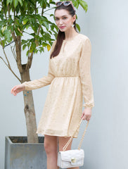 Choker V Neck Flared Gilding Metallic Shiny Star A-Line Dress