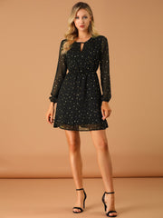 Choker V Neck Flared Gilding Metallic Shiny Star A-Line Dress