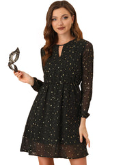Choker V Neck Flared Gilding Metallic Shiny Star A-Line Dress